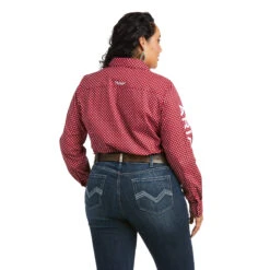 Ariat Ladies Team Kirby Stretch Red Button Down Shirt 10037433 -Ariat Shop 10037433 back plus