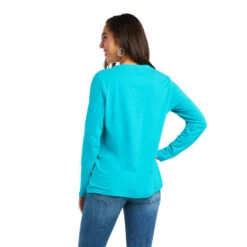 Ariat Ladies REAL Long Sleeve Lake Blue Logo Tee 10037524 6 Ariat Ladies REAL Long Sleeve Lake Blue Logo Tee 10037524 -Ariat Shop 10037524 back