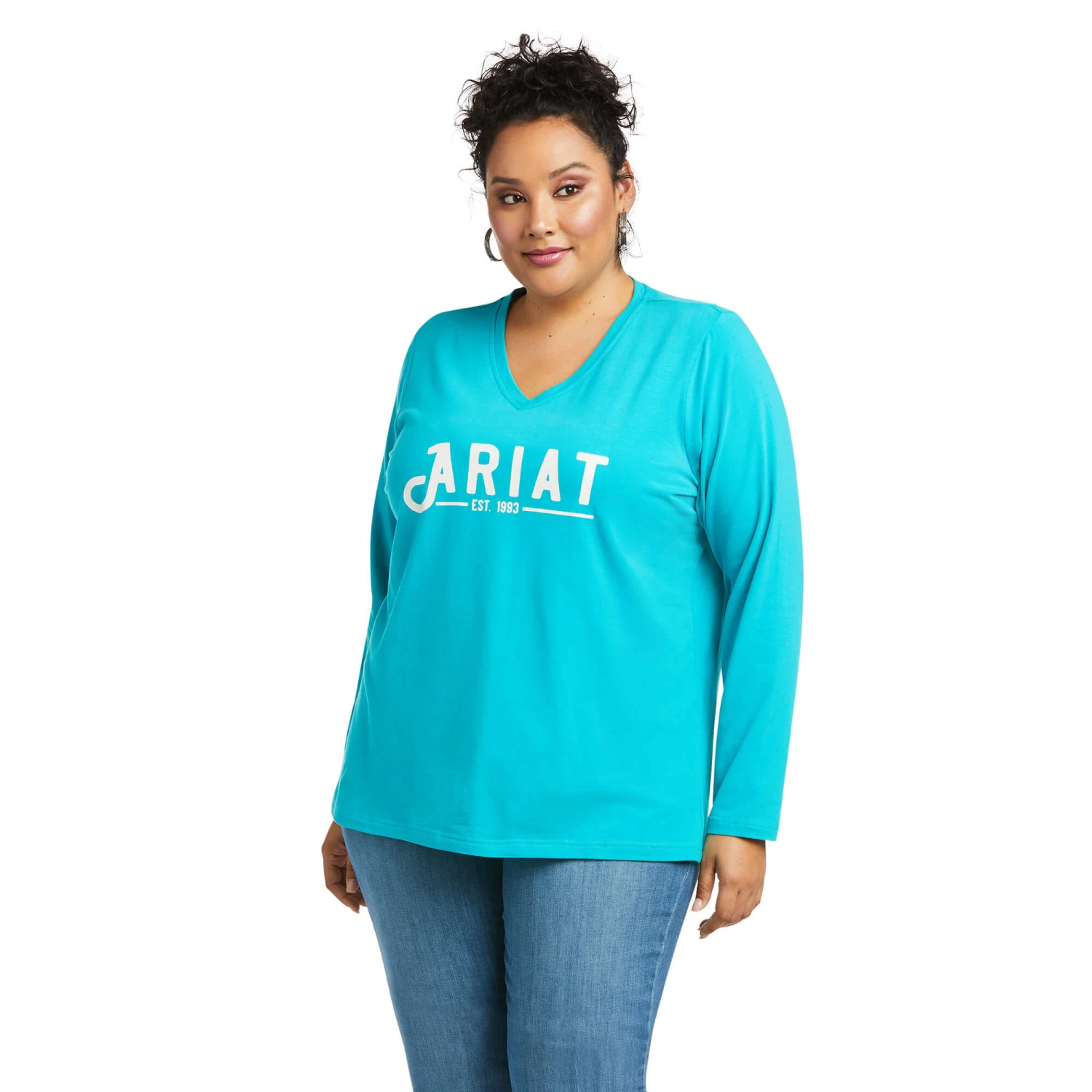 Ariat Ladies REAL Long Sleeve Lake Blue Logo Tee 10037524 2 Ariat Ladies REAL Long Sleeve Lake Blue Logo Tee 10037524 - Image 2