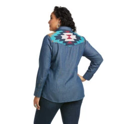 Ariat Ladies REAL Vivacious Indigo Denim Button Down Shirt 10037584 -Ariat Shop 10037584 back plus