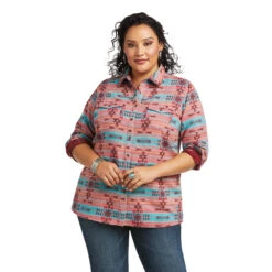 Ariat Ladies REAL Ravishing Aztec Red Button Down Shirt 10037708 -Ariat Shop 10037708 front plus