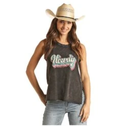Rock & Roll Cowgirl® Ladies Howdy Graphic Black Muscle Tank 49-3220