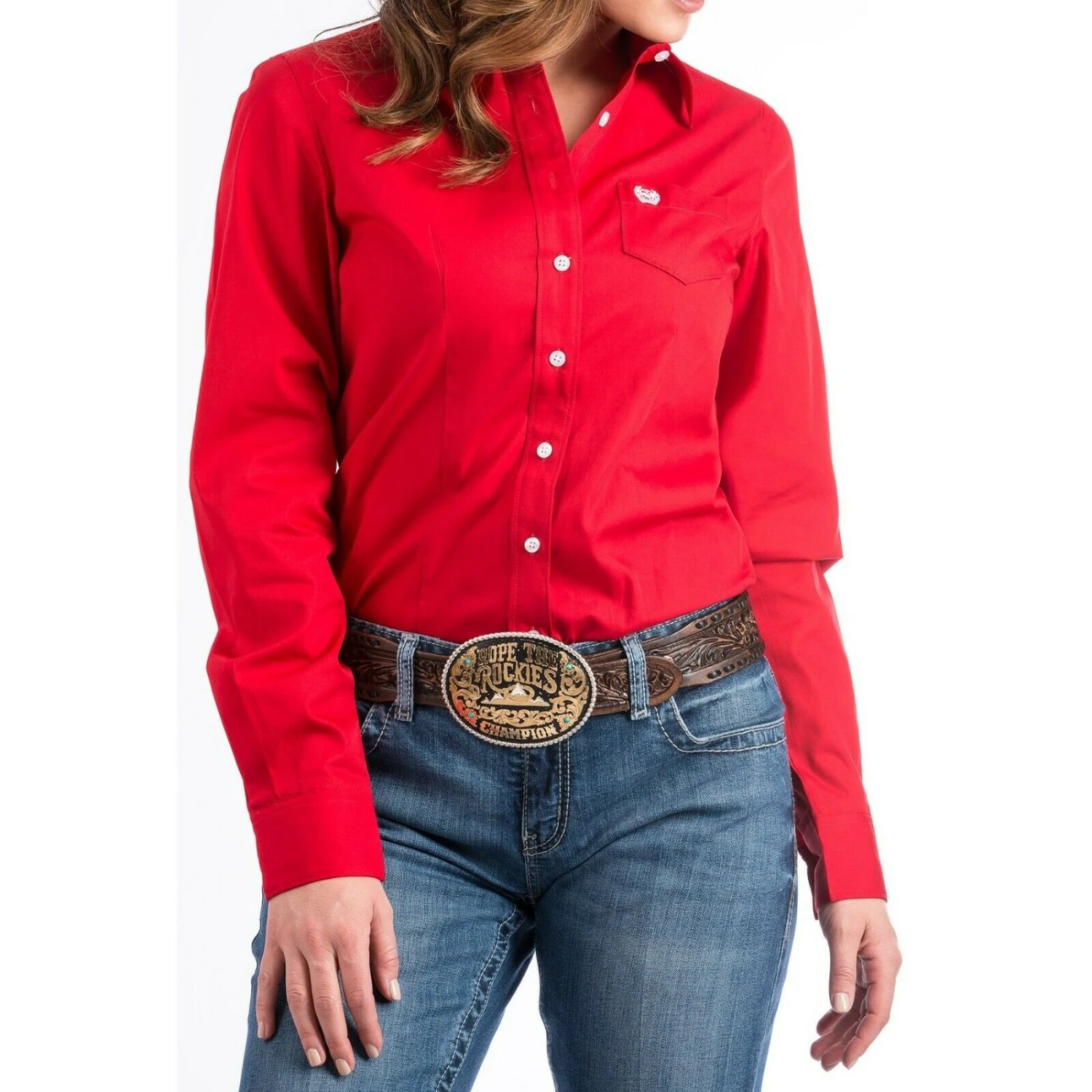 Cinch Ladies Solid Red Button-Down Shirt MSW9164032 1 Cinch Ladies Solid Red Button-Down Shirt MSW9164032