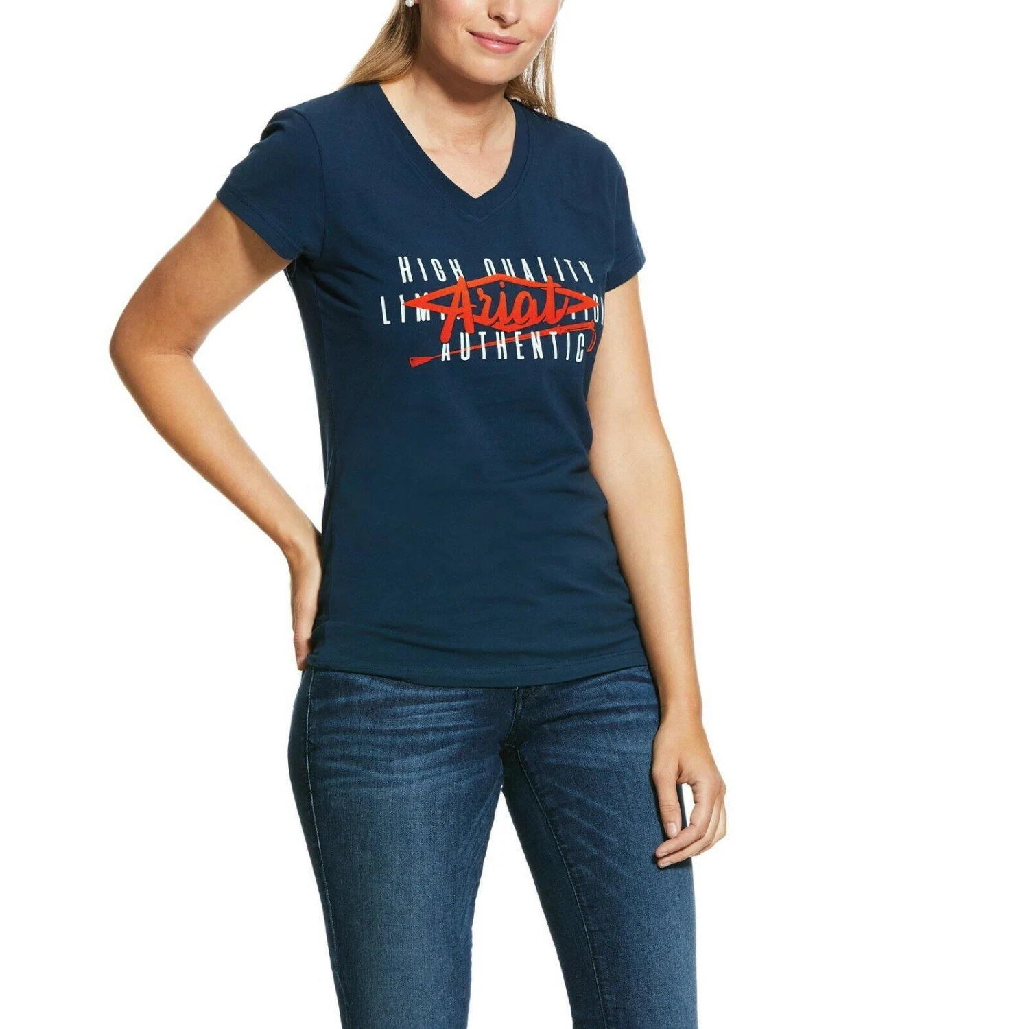 Ariat Ladies Petroleum Logo V-Neck T-Shirt 10030351 1 Ariat Ladies Petroleum Logo V-Neck T-Shirt 10030351