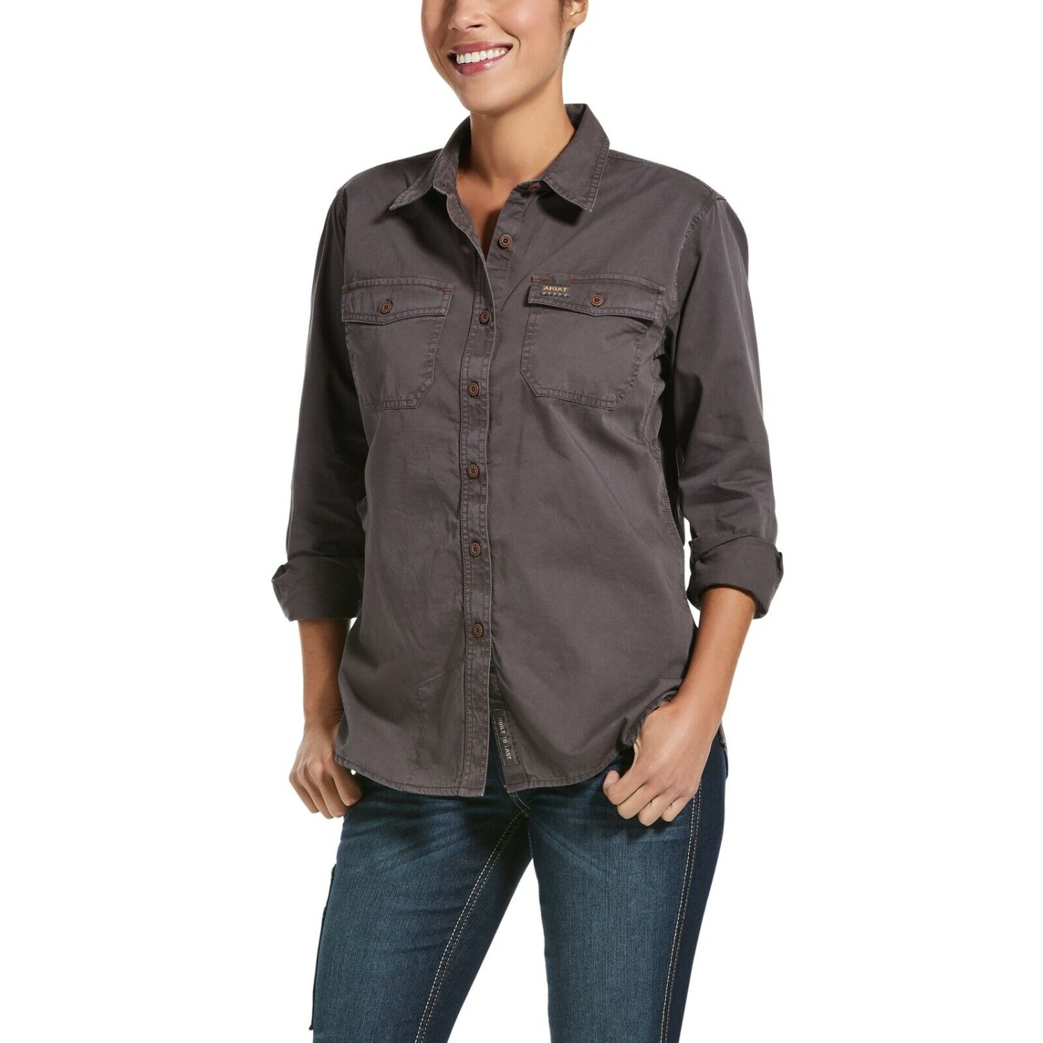 Ariat® Ladies Rebar™ Washed Twill Greyi Button-Up Work Shirt 10032884 1 Ariat® Ladies Rebar™ Washed Twill Greyi Button-Up Work Shirt 10032884