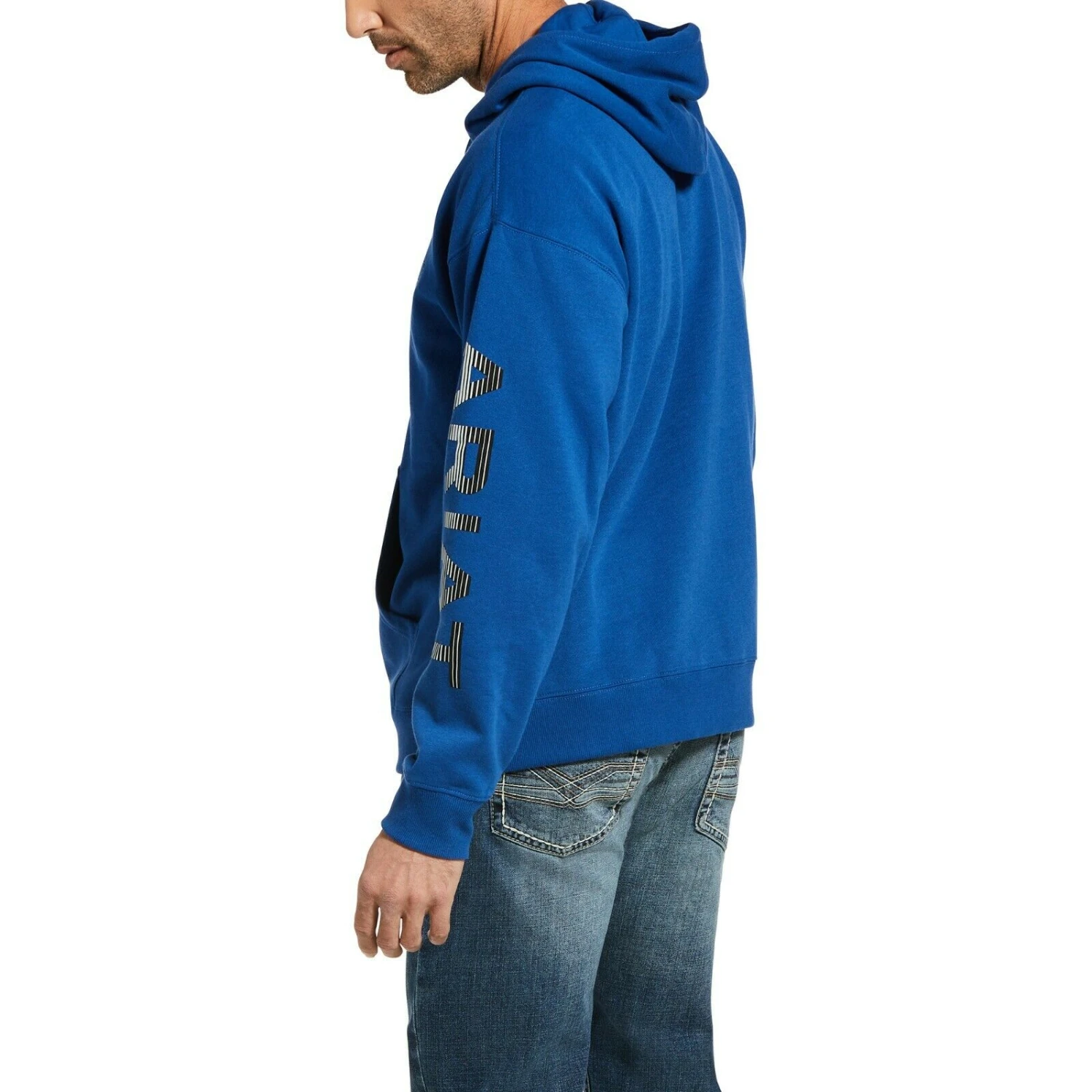 Ariat® Men's Stencil Logo Brushed Fleece Cobalt Hoodie 10033146 2 Ariat® Men's Stencil Logo Brushed Fleece Cobalt Hoodie 10033146 - Image 2