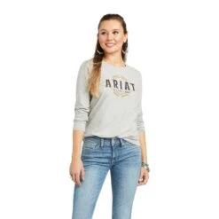 Ariat® Ladies Real Logo Long Sleeve Flourish Grey T-Shirt 10036962