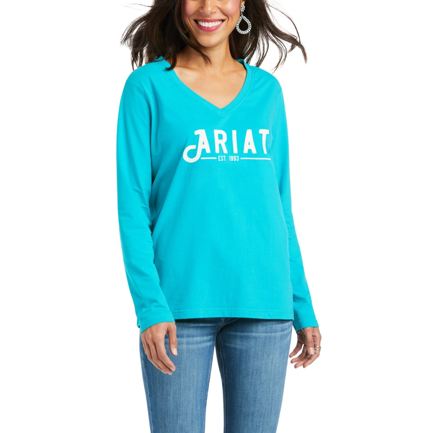 Ariat Ladies REAL Long Sleeve Lake Blue Logo Tee 10037524 1 Ariat Ladies REAL Long Sleeve Lake Blue Logo Tee 10037524