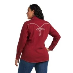 Ariat Ladies REAL Classic Twill Long Sleeve Rhubarb Shirt 10038066 8 Ariat Ladies REAL Classic Twill Long Sleeve Rhubarb Shirt 10038066 -Ariat Shop F21 WMS WEST 10038066 back plus