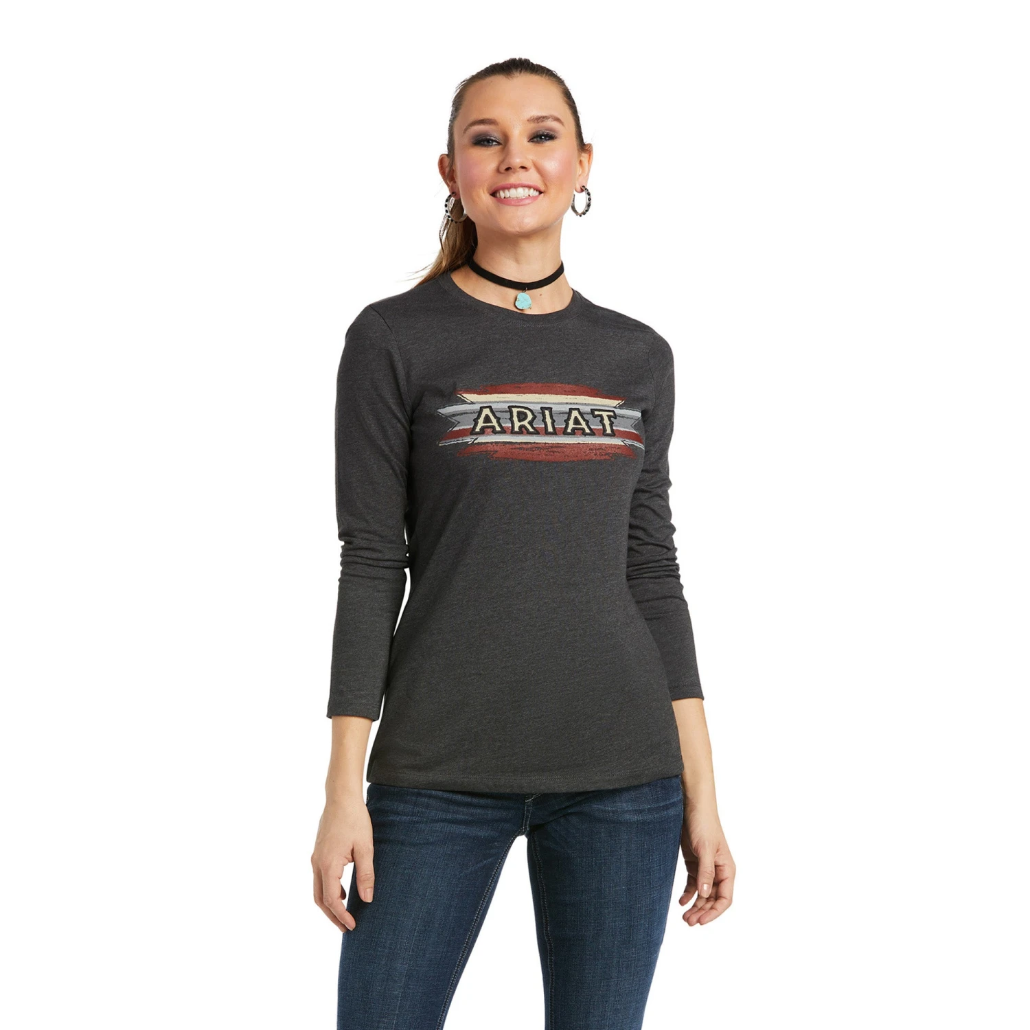 Ariat® Ladies Serape Long Sleeve Charcoal Heather T-Shirt 10038637 1 Ariat® Ladies Serape Long Sleeve Charcoal Heather T-Shirt 10038637