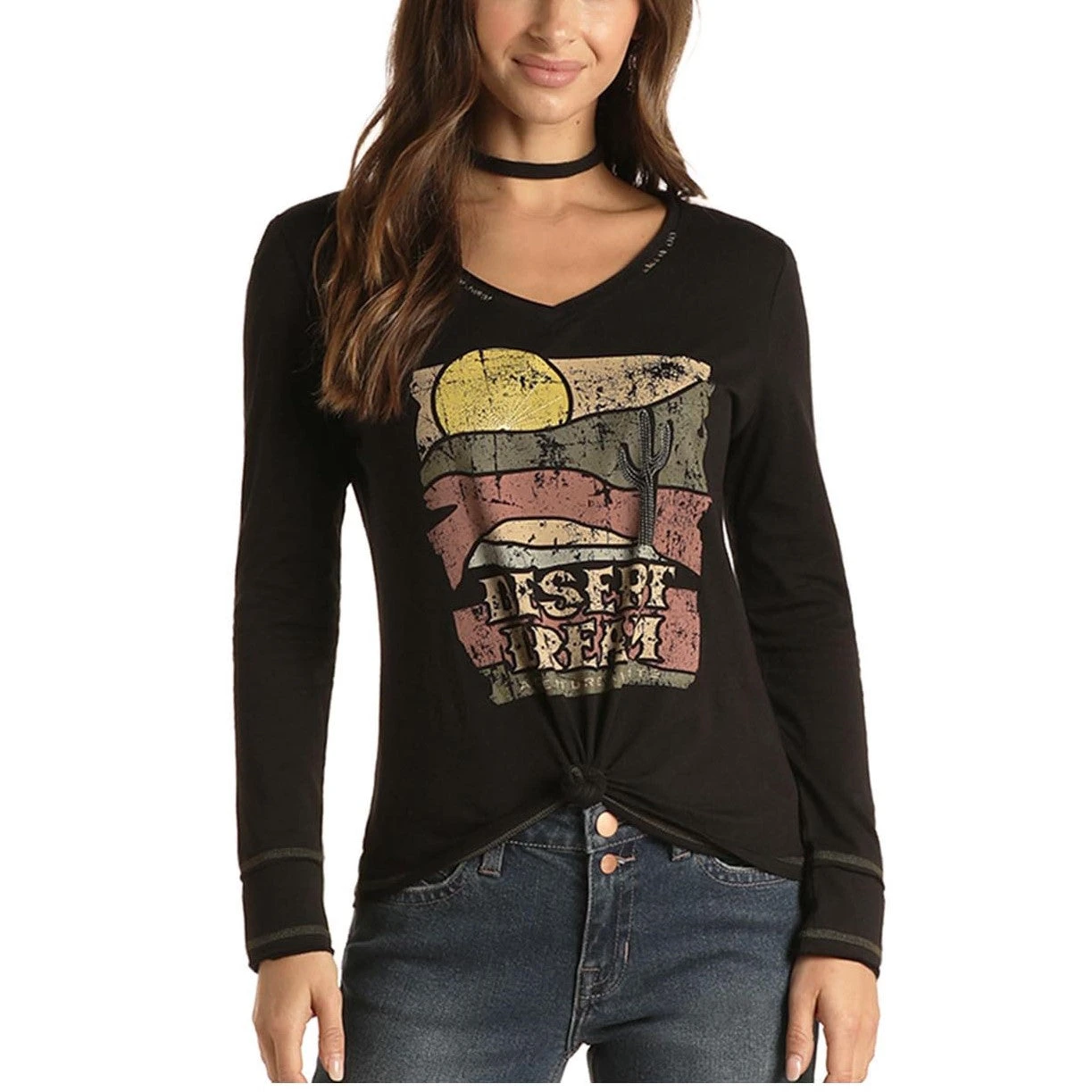 Panhandle White Label Ladies Sunset Desert Print Black T-shirt L8T3473 1 Panhandle White Label Ladies Sunset Desert Print Black T-shirt L8T3473