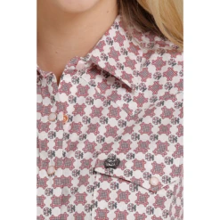 Cinch® Ladies White And Pink Cotton Weave Snap Down Shirt MSW9201030 -Ariat Shop MSW9201030 2