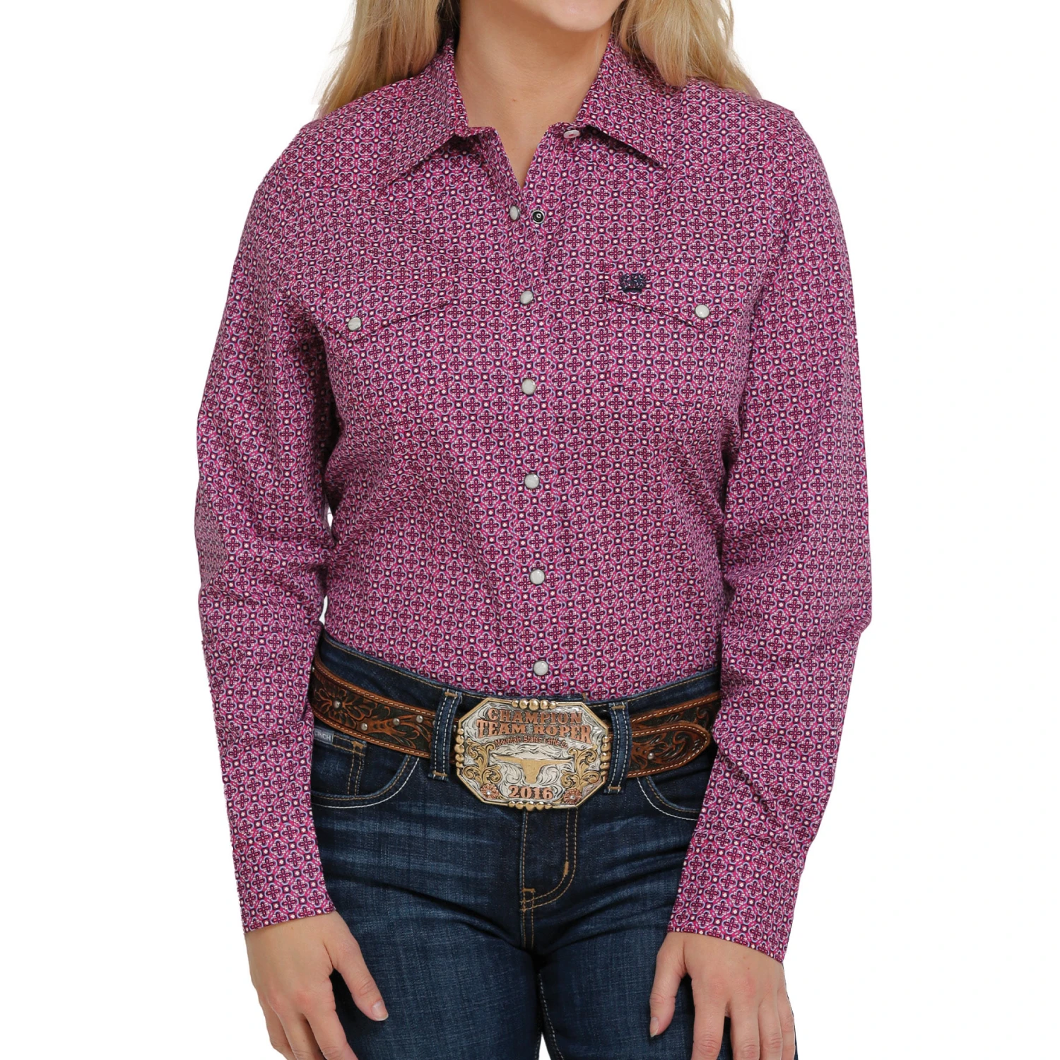 Cinch® Ladies Long Sleeve Pink Print Western Snap Up Shirt MSW9201034 1 Cinch® Ladies Long Sleeve Pink Print Western Snap Up Shirt MSW9201034