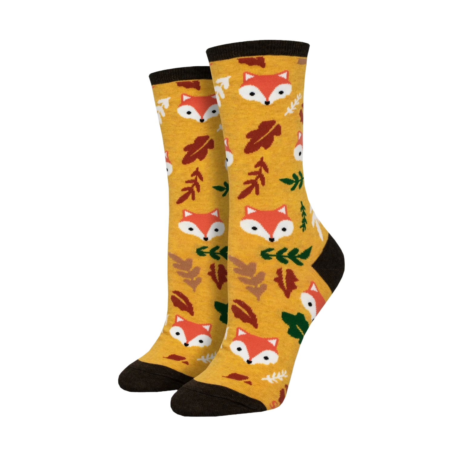 SockSmith Ladies Foxy Fall Yellow Crew Socks WNC2808-YEL 1 SockSmith Ladies Foxy Fall Yellow Crew Socks WNC2808-YEL