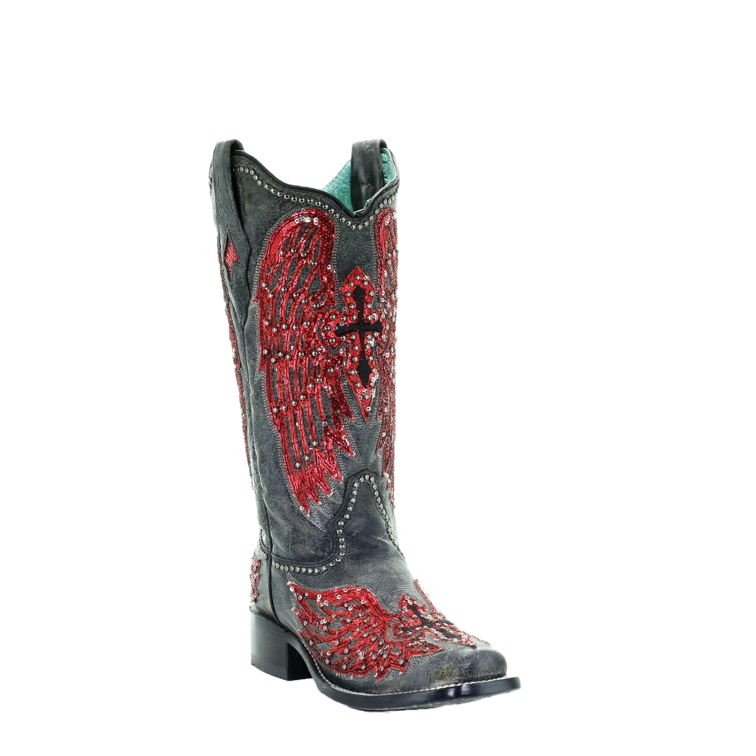 Corral Boots Corral Ladies Black & Red Wings, Cross Overlay & Studs Boots A3744 1 Corral Boots Corral Ladies Black & Red Wings, Cross Overlay & Studs Boots A3744