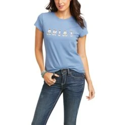 Ariat Ladies Real Cheetah Logo Blue T-Shirt 10036194