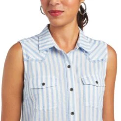 Ariat Women's Boom Boom Sleeveless Blue Stripe Shirt 10040519 -Ariat Shop S22 WMS WEST 10040519 detail01