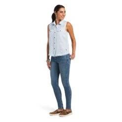 Ariat Women's Boom Boom Sleeveless Blue Stripe Shirt 10040519 -Ariat Shop S22 WMS WEST 10040519 full