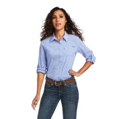Ariat Women's VentTEK™ Long Sleeve Stretch Reykjavik Blue Shirt 10040583