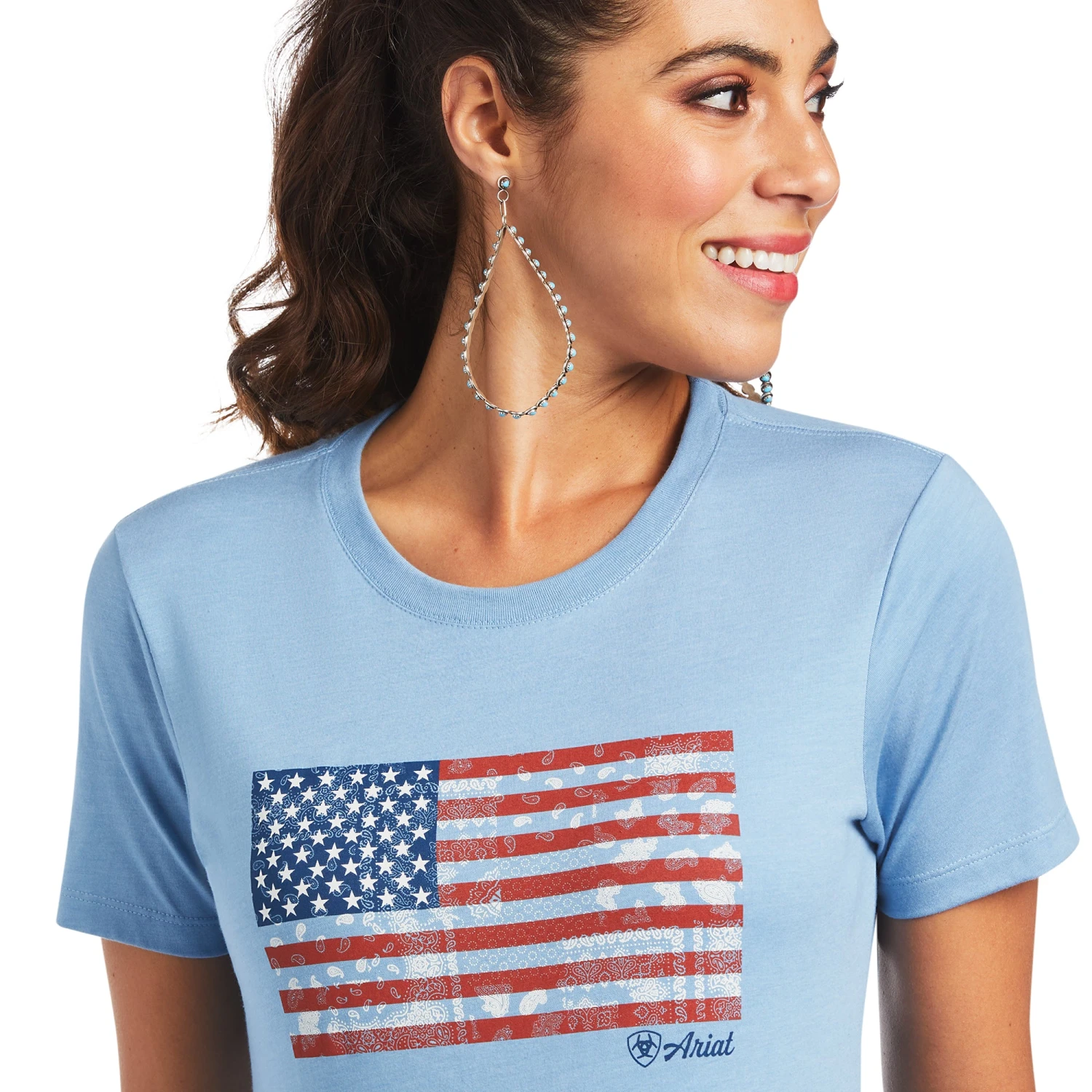 Ariat® Ladies Paisley Flag Light Blue Heather Graphic T-shirt 10040962 4 Ariat® Ladies Paisley Flag Light Blue Heather Graphic T-shirt 10040962 - Image 4
