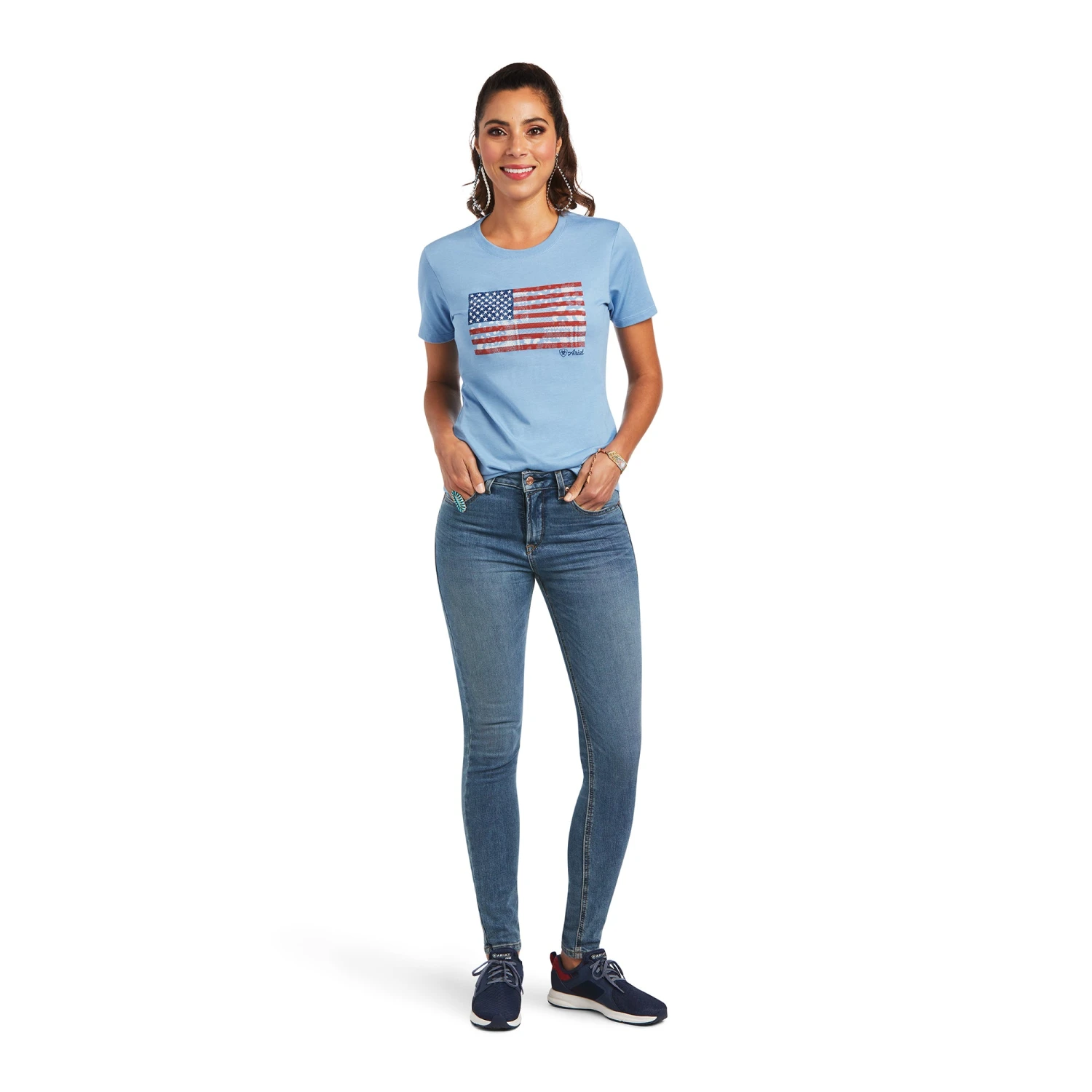 Ariat® Ladies Paisley Flag Light Blue Heather Graphic T-shirt 10040962 3 Ariat® Ladies Paisley Flag Light Blue Heather Graphic T-shirt 10040962 - Image 3