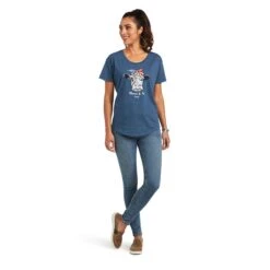 Ariat® Ladies Moo Sa Sailor Blue Heather Graphic T-shirt 10040965 -Ariat Shop S22 WMS WEST 10040965 full