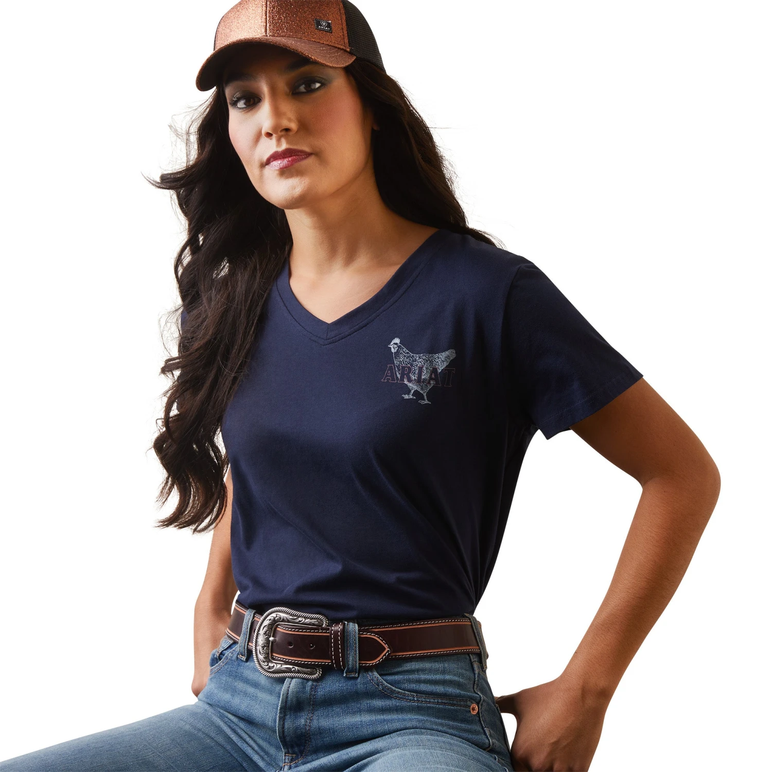 Ariat® Ladies R.E.A.L Mama Hen Navy Eclipse T-Shirt 10043758 1 Ariat® Ladies R.E.A.L Mama Hen Navy Eclipse T-Shirt 10043758
