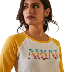 Ariat® Ladies Serape Stripe Coconut Milk & Yolk Yellow Tee 10043810 -Ariat Shop S23 WMS WEST 10043810 detail01